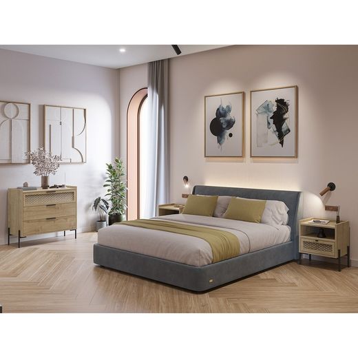 Cómoda, 90 x 40 x 80 cm, de madera y metal en color roble | Colección Inca