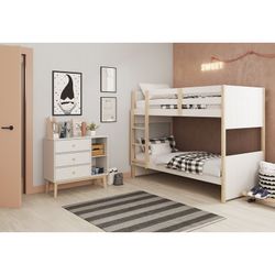 Cómoda, 90 x 40 x 81 cm, de madera de pino en blanco y natural  | Colección Esteban