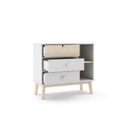 Comodino, 90 x 40 x 81 cm, in legno di pino bianco e naturale | Collezione Estefania