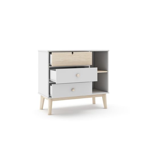 Comodino, 90 x 40 x 81 cm, in legno di pino bianco e naturale | Collezione Estefania