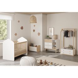 Comodino, 90 x 40 x 81 cm, in legno di pino bianco e naturale | Collezione Estefania