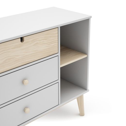 Comodino, 90 x 40 x 81 cm, in legno di pino bianco e naturale | Collezione Estefania