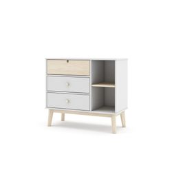 Comodino, 90 x 40 x 81 cm, in legno di pino bianco e naturale | Collezione Estefania