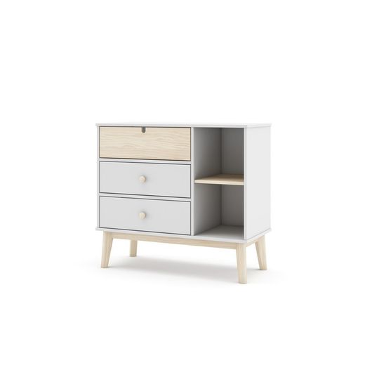 Comodino, 90 x 40 x 81 cm, in legno di pino bianco e naturale | Collezione Estefania
