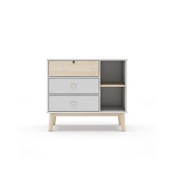 Comodino, 90 x 40 x 81 cm, in legno di pino bianco e naturale | Collezione Estefania