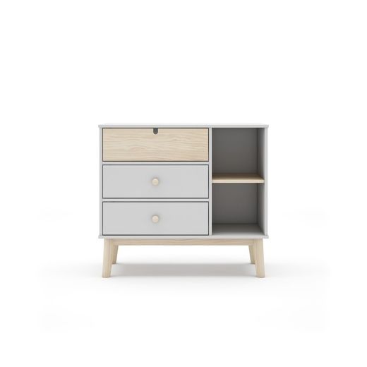 Comodino, 90 x 40 x 81 cm, in legno di pino bianco e naturale | Collezione Estefania
