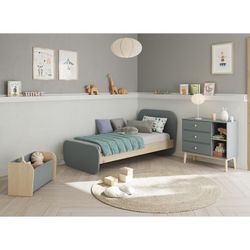 Cómoda, 90 x 40 x 81 cm, de madera de pino en verde y natural  | Colección Esteban