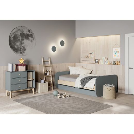 Cómoda, 90 x 40 x 81 cm, de madera de pino en verde y natural  | Colección Esteban