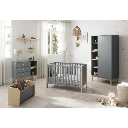 Cómoda, 90 x 40 x 81 cm, de madera de pino en verde y natural  | Colección Esteban