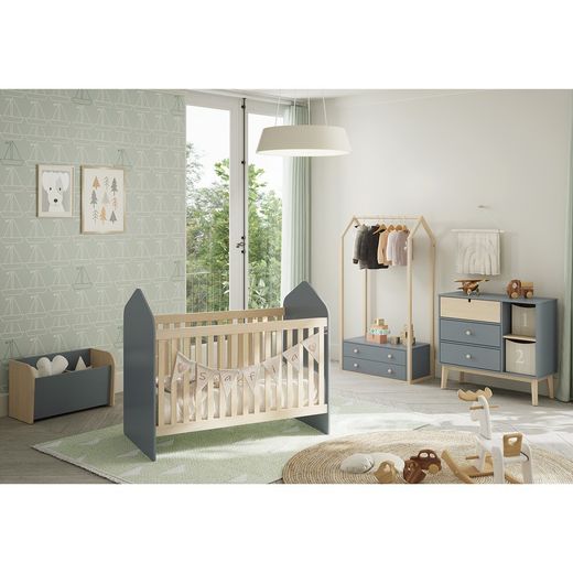 Cómoda, 90 x 40 x 81 cm, de madera de pino en verde y natural  | Colección Estefania