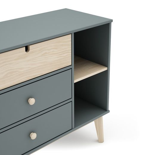 Cómoda, 90 x 40 x 81 cm, de madera de pino en verde y natural  | Colección Estefania