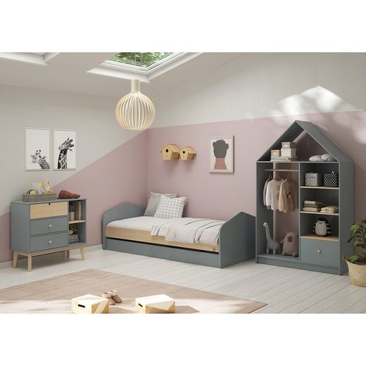 Cómoda, 90 x 40 x 81 cm, de madera de pino en verde y natural  | Colección Estefania