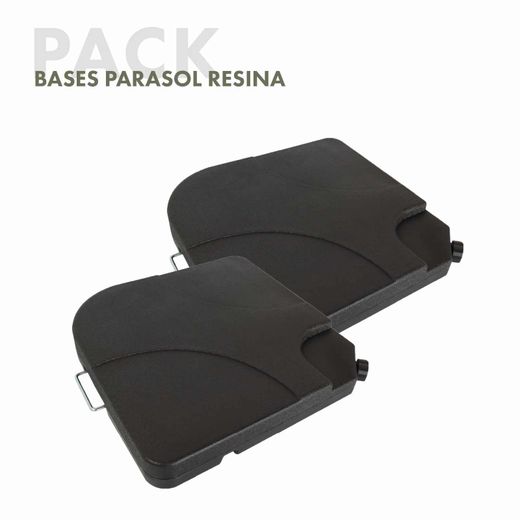 2 Bases para Parasol Chillvert en Resina Negra, 50x50x6 cm, con Relleno de Agua o Arena