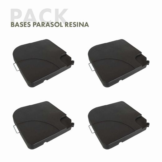 4 Bases para Parasol Chillvert en Resina Negra, 50x50x6 cm, para Terraza y Jardín