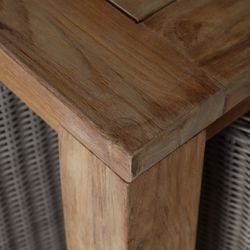 Set da giardino in legno di teak e rattan sintetico, colore naturale e beige | Collezione Nápoles