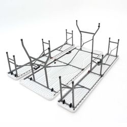 Conjunto de Mesa y 2 Bancos Plegables y Portátiles Gardiun New Koln 180x74x74 cm en Resina Blanca – Ideal para Jardín y Terraza