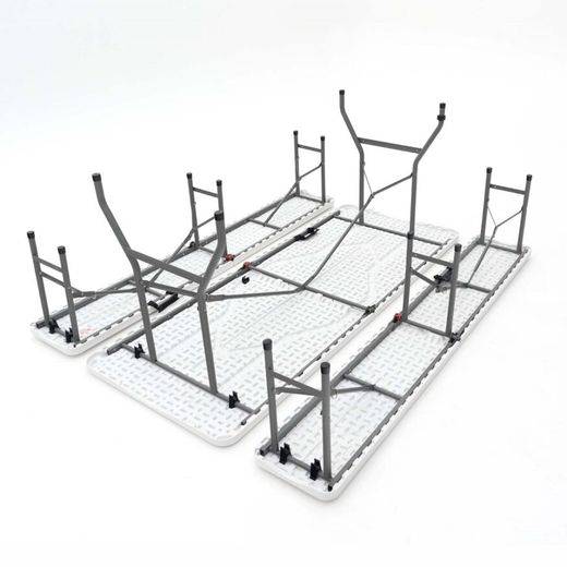 Conjunto de Mesa y 2 Bancos Plegables y Portátiles Gardiun New Koln 180x74x74 cm en Resina Blanca – Ideal para Jardín y Terraza