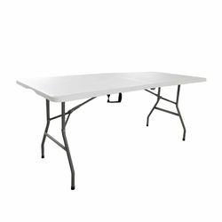 Conjunto de Mesa y 2 Bancos Plegables y Portátiles Gardiun New Koln 180x74x74 cm en Resina Blanca – Ideal para Jardín y Terraza