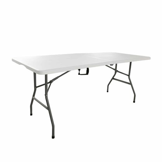 Conjunto de Mesa y 2 Bancos Plegables y Portátiles Gardiun New Koln 180x74x74 cm en Resina Blanca – Ideal para Jardín y Terraza