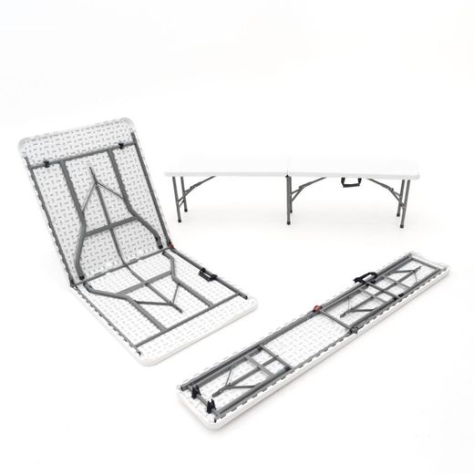 Conjunto de Mesa y 2 Bancos Plegables y Portátiles Gardiun New Koln 180x74x74 cm en Resina Blanca – Ideal para Jardín y Terraza