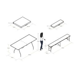 Conjunto de Mesa y 2 Bancos Plegables y Portátiles Gardiun New Koln 180x74x74 cm en Resina Blanca – Ideal para Jardín y Terraza