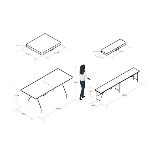 Conjunto de Mesa y 2 Bancos Plegables y Portátiles Gardiun New Koln 180x74x74 cm en Resina Blanca – Ideal para Jardín y Terraza