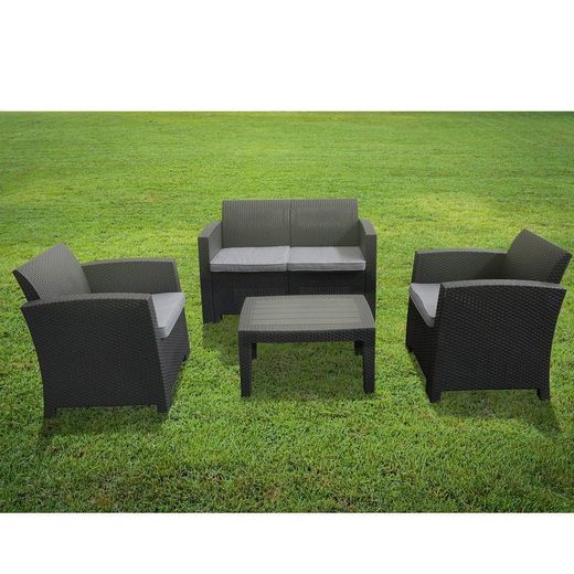 Set di divani da giardino in polipropilene effetto rattan grigio | Collezione Siena