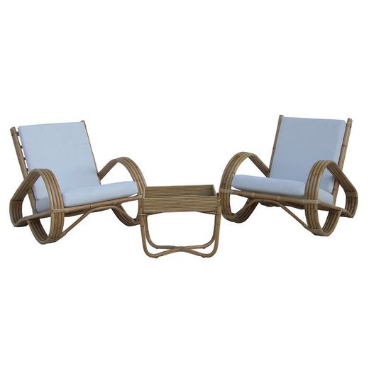 Conjunto de sofás para jardim em ratan e tecido natural e branco | Coleção Parma