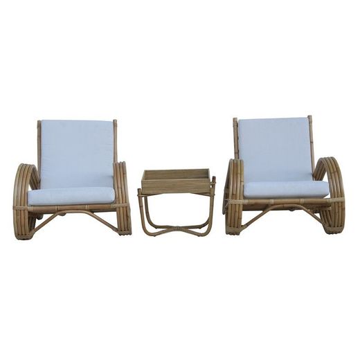 Conjunto de sofás para jardim em ratan e tecido natural e branco | Coleção Parma