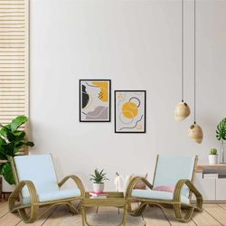 Conjunto de sofás para jardim em ratan e tecido natural e branco | Coleção Parma
