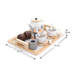 Set da tè per bambini Montessori, 27 x 21 x 10 cm, in legno di albero di loto in bianco, grigio e naturale | Collezione Tea Caprizze