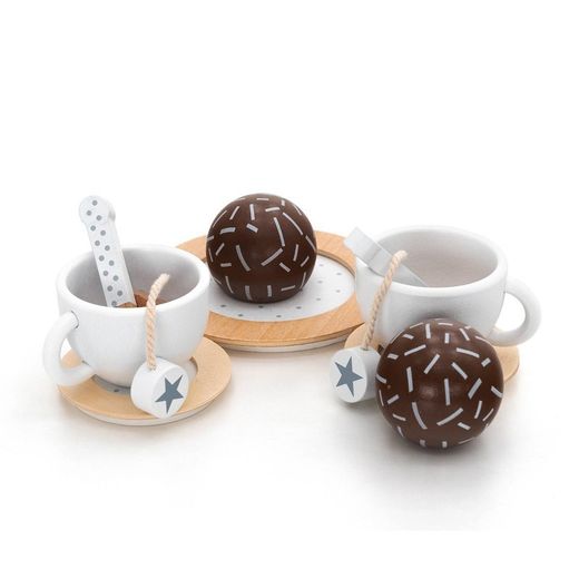 Set da tè per bambini Montessori, 27 x 21 x 10 cm, in legno di albero di loto in bianco, grigio e naturale | Collezione Tea Caprizze