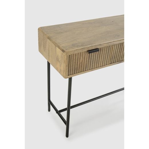 Consolle, 100 x 38 x 76 cm, in legno di mango e metallo in naturale e nero | Collezione Mundra