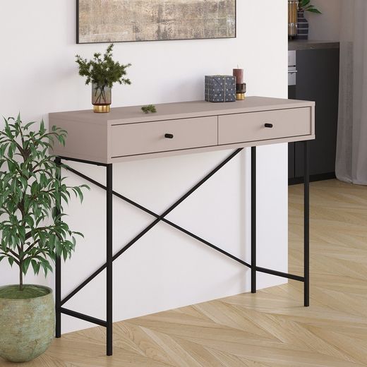 Consolle, 110 x 35 x 85 cm, in legno e metallo, colore moca e nero | Collezione Titán