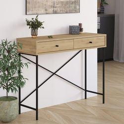 Consolle, 110 x 35 x 85 cm, in legno e metallo in naturale e nero | Collezione Titán