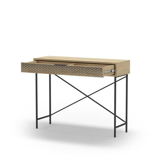 Consolle, 110 x 35,5 x 85 cm, in legno e metallo, finitura rovere e nero | Collezione Ecrin