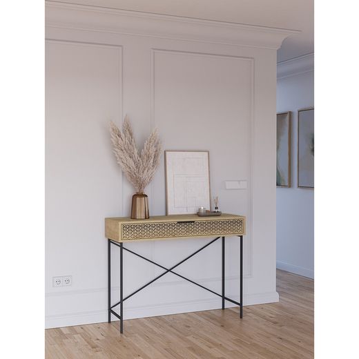 Consolle, 110 x 35,5 x 85 cm, in legno e metallo, finitura rovere e nero | Collezione Ecrin