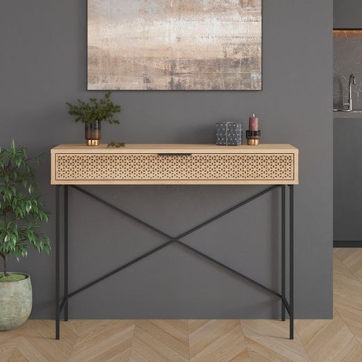 Consolle, 110 x 35,5 x 85 cm, in legno e metallo, finitura rovere e nero | Collezione Ecrin