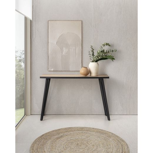 Consolle, 120 x 40 x 77 cm, in legno e metallo naturale e nero | Collezione Sindi