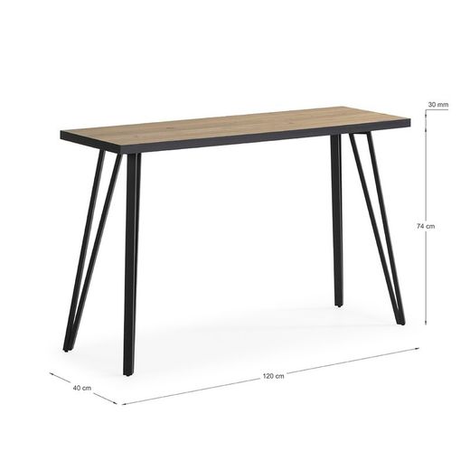 Consolle, 120 x 40 x 77 cm, in legno e metallo naturale e nero | Collezione Sindi