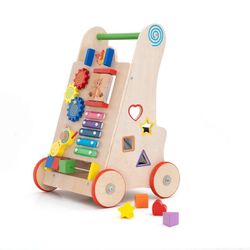 Correpasillos con multiactividades Montessori, 33 x 31,5 x 52 cm, de madera y metal en multicolor | Colección Salamina