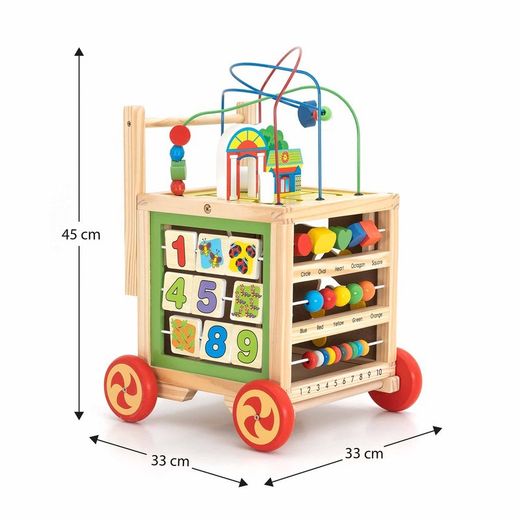 Correpasillos con multiactividades Montessori, 33 x 33 x 49,5 cm, de madera y metal en multicolor | Colección Corfú