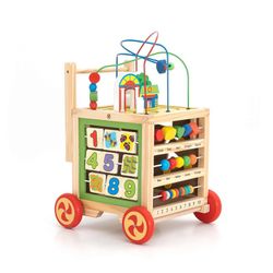 Correpasillos con multiactividades Montessori, 33 x 33 x 49,5 cm, de madera y metal en multicolor | Colección Corfú