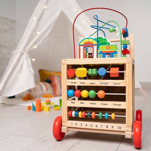 Correpasillos con multiactividades Montessori, 33 x 33 x 49,5 cm, de madera y metal en multicolor | Colección Corfú