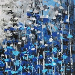 Quadro astratto di fiori, 120 x 3,5 x 80 cm, a olio