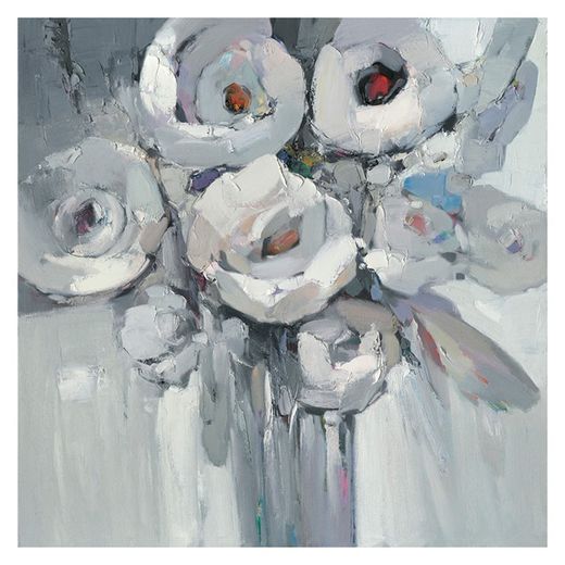 Quadro Astratto Fiori, 100 x 100 cm, bianco e nero