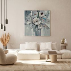 Quadro Astratto Fiori, 100 x 100 cm, bianco e nero
