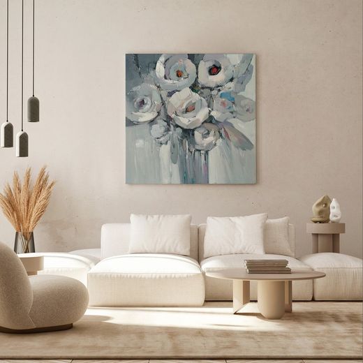 Quadro Astratto Fiori, 100 x 100 cm, bianco e nero