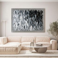 Quadro Astratto pennellate, 120 x 90 cm, bianco e nero | Collezione Serie Abstracto