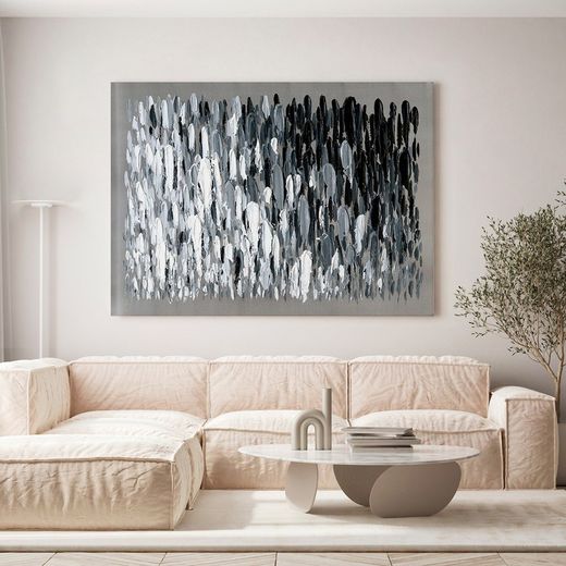 Quadro Astratto pennellate, 120 x 90 cm, bianco e nero | Collezione Serie Abstracto